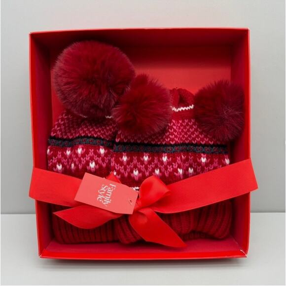 Charter Club Mommy & Me Fair Isle Beanies Set Red Cozy Comfy Festive One Size - Picture 1 of 5